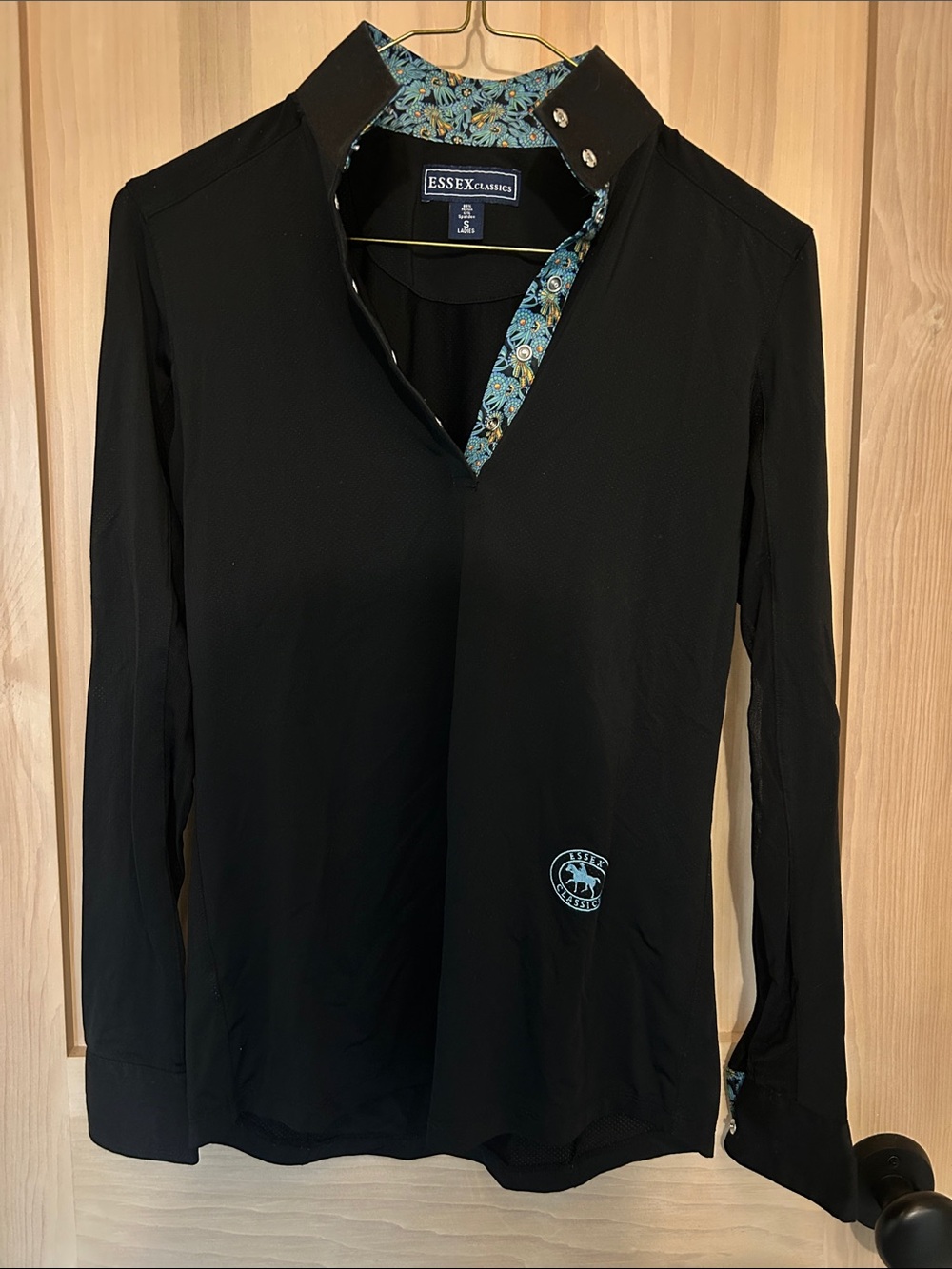 Essex Classics Women's Black Button-Down Shirt with Paisley Trim